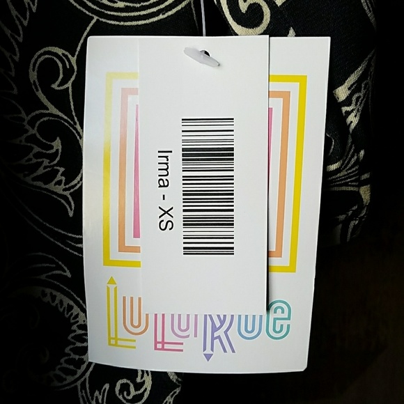 Lularoe Irma NWT XS Black Cream Scroll - Picture 4 of 6